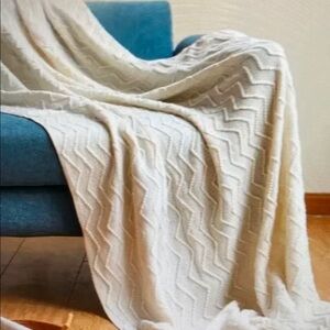 Boho Knitted Throw Blanket, (Cream, 50x60)